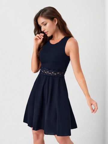 Women's Summer Lace Patchwork Elegant Short Sleeveless Dress