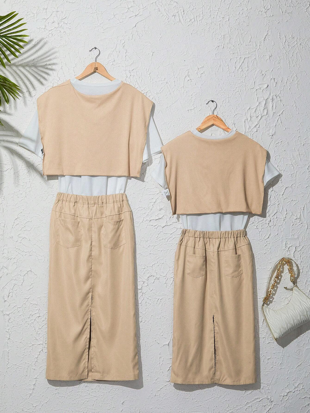 Women's Summer Round Neck Short Sleeve T-Shirt And Straight Skirt With Pockets Casual Two-Piece Outfit