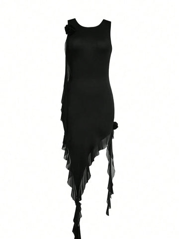 Women's Summer Sleeveless Backless Draped Ruffle Dress