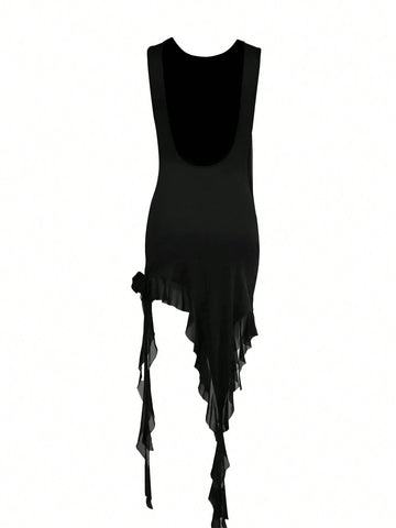 Women's Summer Sleeveless Backless Draped Ruffle Dress