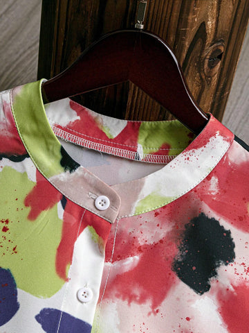 Women's Summer Tie-Dye Printed Short Sleeve Casual Loose Shirt With Pocket