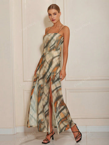 Women's Summer Tie-Dye Slit Hem Long Camisole Dress