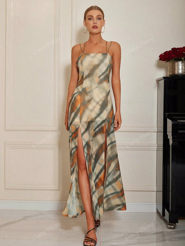 Women's Summer Tie-Dye Slit Hem Long Camisole Dress