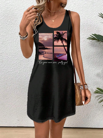 Women's Summer Vacation Style Full-Printed Dress