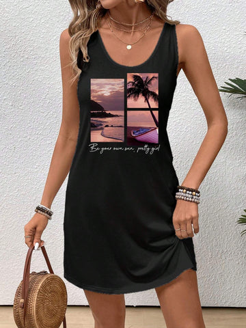 Women's Summer Vacation Style Full-Printed Dress