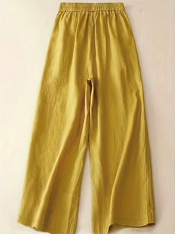 Women's Suspended, Loose, Half Elastic, High Waist, Slim Wide Leg Pants