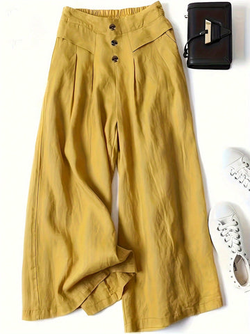 Women's Suspended, Loose, Half Elastic, High Waist, Slim Wide Leg Pants