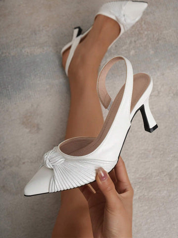 Women's Tie-Up Decorated Ankle Strap Stiletto Heel Shoes, Sexy Pointed Toe White High Heel Sandals