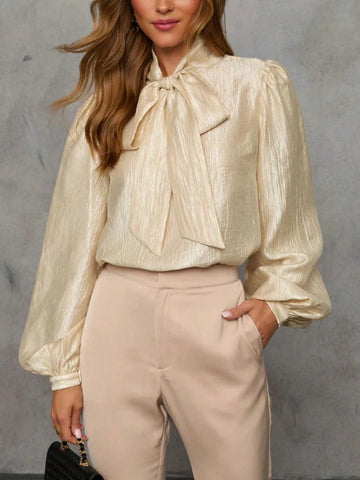 Women's Tie Bow Collar Solid Color Blouse