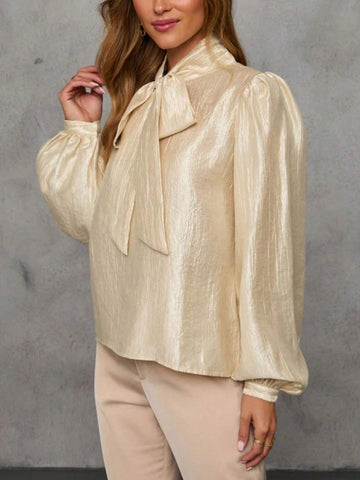 Women's Tie Bow Collar Solid Color Blouse
