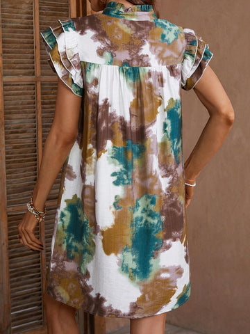 Women's Tie Dye Multi-Layered Sleeve Babydoll Dress