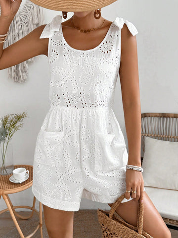 Women's Tie Shoulder Embroidered Romper