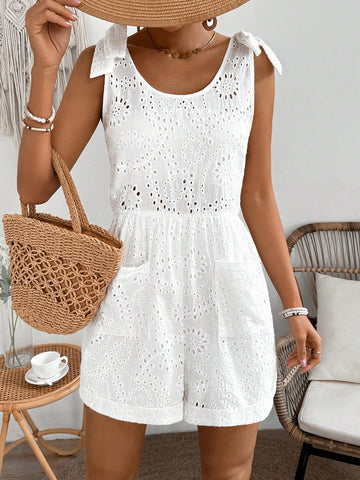 Women's Tie Shoulder Embroidered Romper