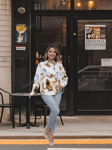 Women's Trendy Boat Neck Embellished Elegant Long Sleeve Blouse