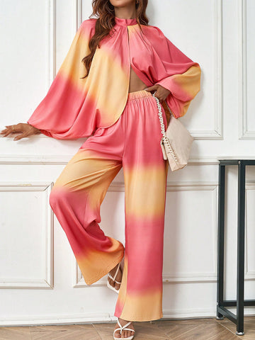 Women's Two-tone Ombre Design Sense Two-piece Set