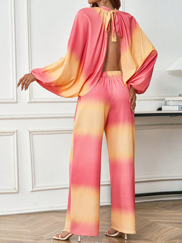 Women's Two-tone Ombre Design Sense Two-piece Set