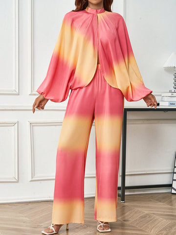 Women's Two-tone Ombre Design Sense Two-piece Set