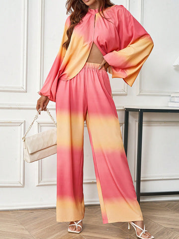 Women's Two-tone Ombre Design Sense Two-piece Set