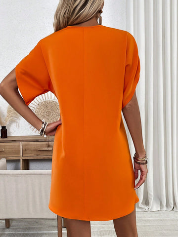 Women's V-Neck Batwing Short Sleeve Dress