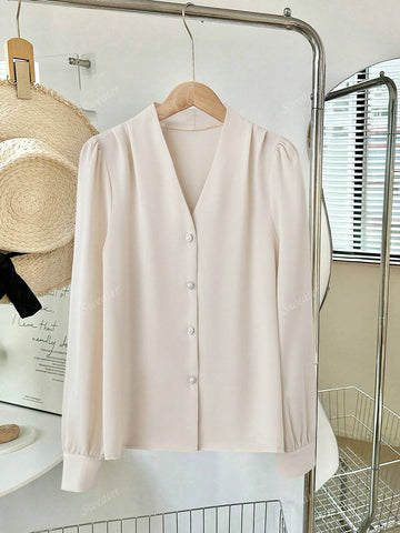 Women's V-Neck Blouse, Elegant, Dignified, Gentle And Versatile For Commuting
