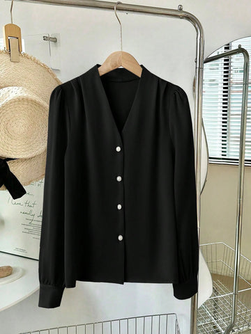 Women's V-Neck Elegant, Graceful, Versatile, Commute Blouse
