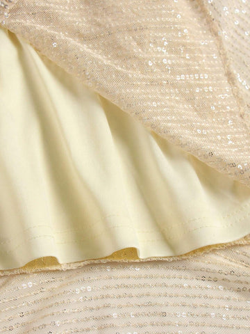 Women's V-Neck Glitter & Ruffle Trim Decorated Fashion Dress