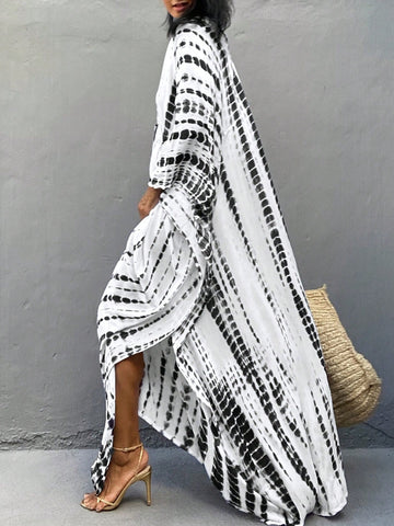 Women's V-Neck High Side Slit Batwing Sleeve Dress