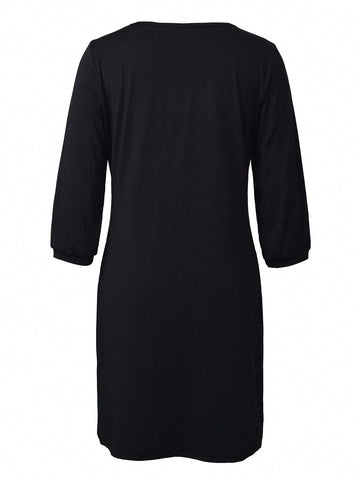 Women's V-Neck Long Sleeve Solid Color Casual Loose Elegant Dress