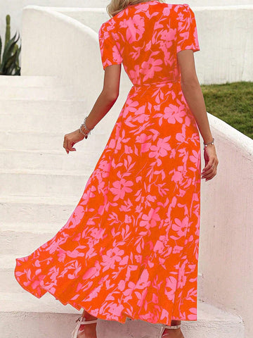 Women's V-Neck Printed Casual Fashion Dress