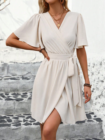 Women's V-Neck Ruffle Sleeve Dress