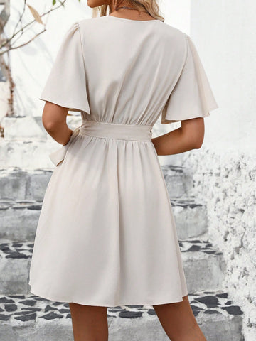 Women's V-Neck Ruffle Sleeve Dress