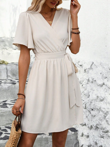 Women's V-Neck Ruffle Sleeve Dress