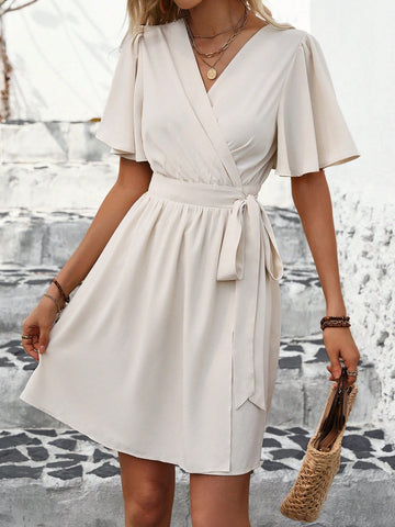 Women's V-Neck Ruffle Sleeve Dress