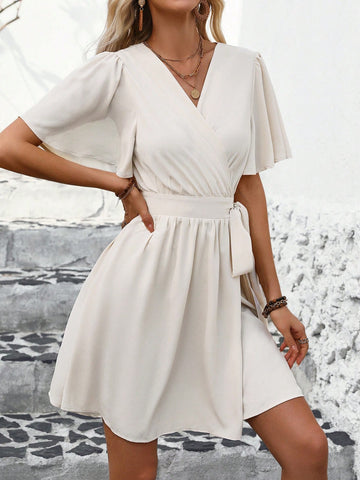 Women's V-Neck Ruffle Sleeve Dress