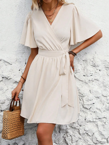 Women's V-Neck Ruffle Sleeve Dress