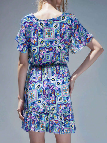 Women's V-Neck Smocked Waist Flutter Sleeve Dress