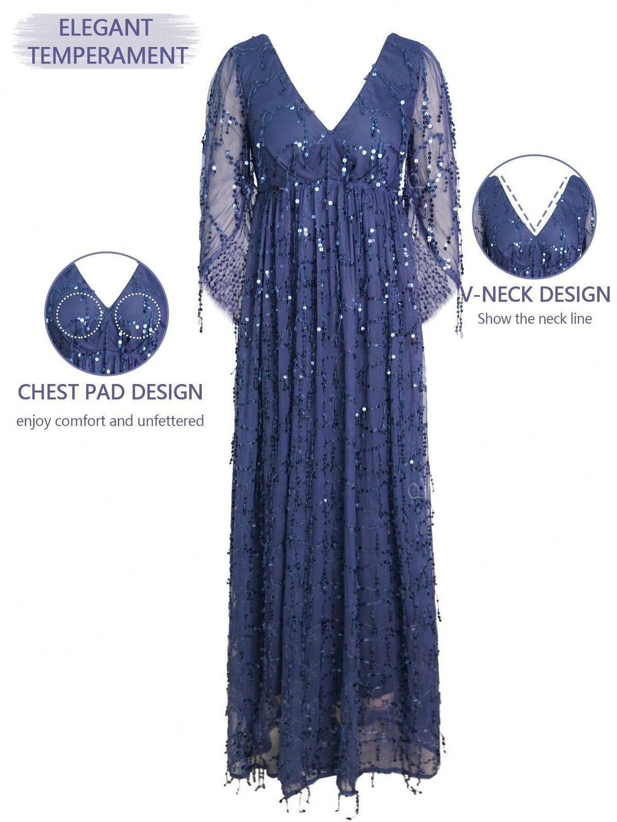 Women's V-Neck Sparkling Sequin Tassel Elegant Evening Party Dress