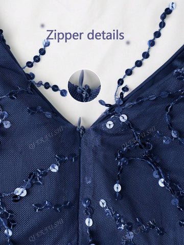 Women's V-Neck Sparkling Sequin Tassel Elegant Evening Party Dress