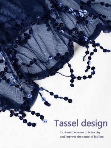 Women's V-Neck Sparkling Sequin Tassel Elegant Evening Party Dress