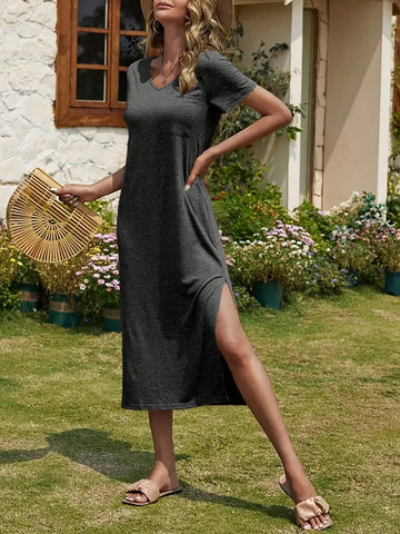 Women's V-Neck Split Hem Dress