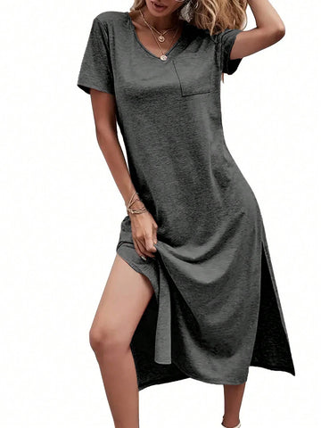 Women's V-Neck Split Hem Dress