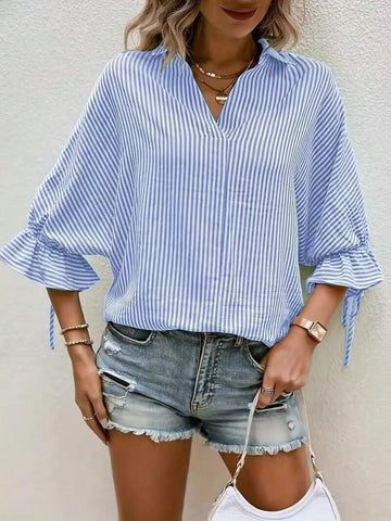 Women's Vacation Casual Striped Batwing Sleeve Blouse