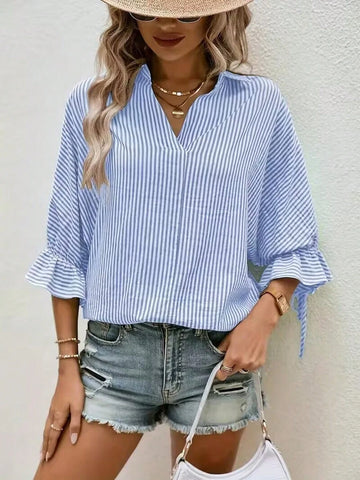 Women's Vacation Casual Striped Batwing Sleeve Blouse
