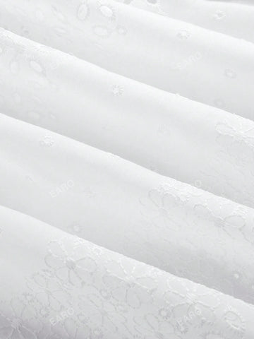 Women's Vacation Solid Color Waist Tie, Multi-Layer Ruffle Hem, Burning Flowers Embroidery, Long Skirt