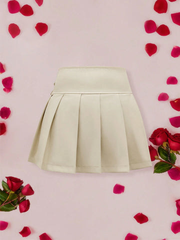Women's Valentine's Day Outfit Plain Pleated PU Minimalist A-Line Y2K Baseball Skirt, Casual Daily Wear
