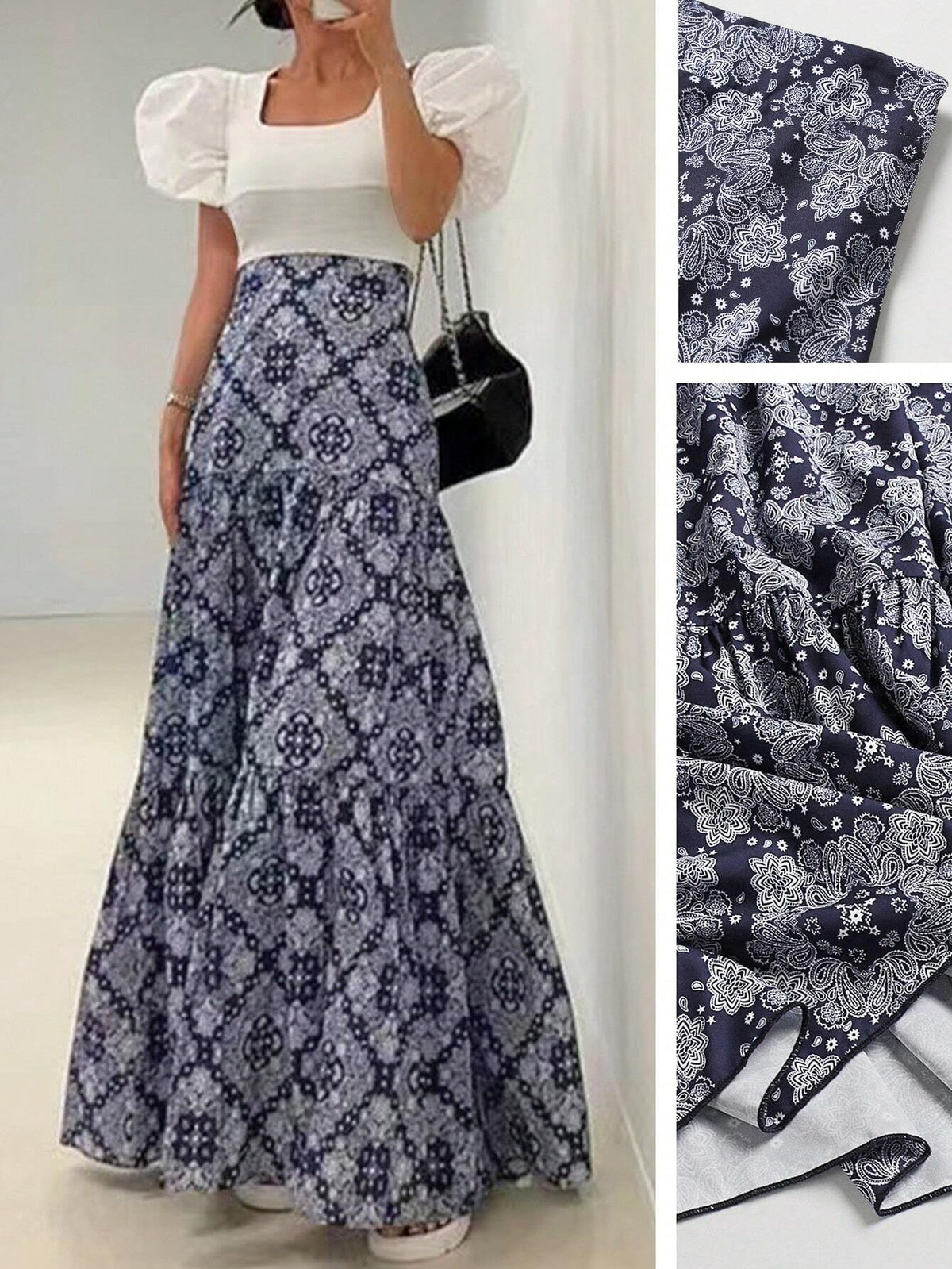 Women's Vintage Printed Midi Skirt