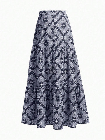 Women's Vintage Printed Midi Skirt