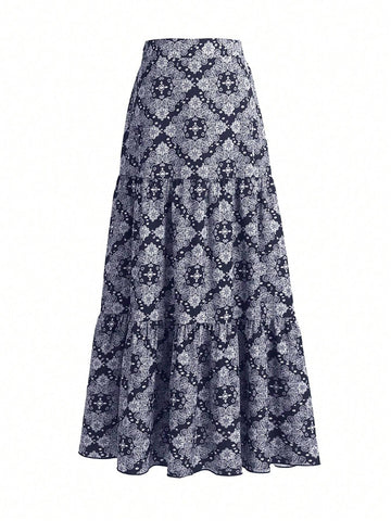 Women's Vintage Printed Midi Skirt
