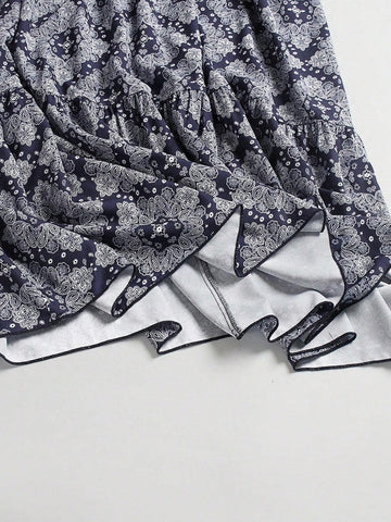 Women's Vintage Printed Midi Skirt