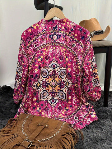 Women's Western Geometric Printed 3/4 Sleeve Shirt